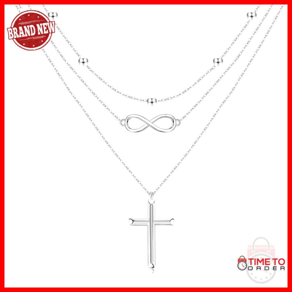 Sterling Silver Infinity Cross Layered Necklace Adjustable 16-22 Inches